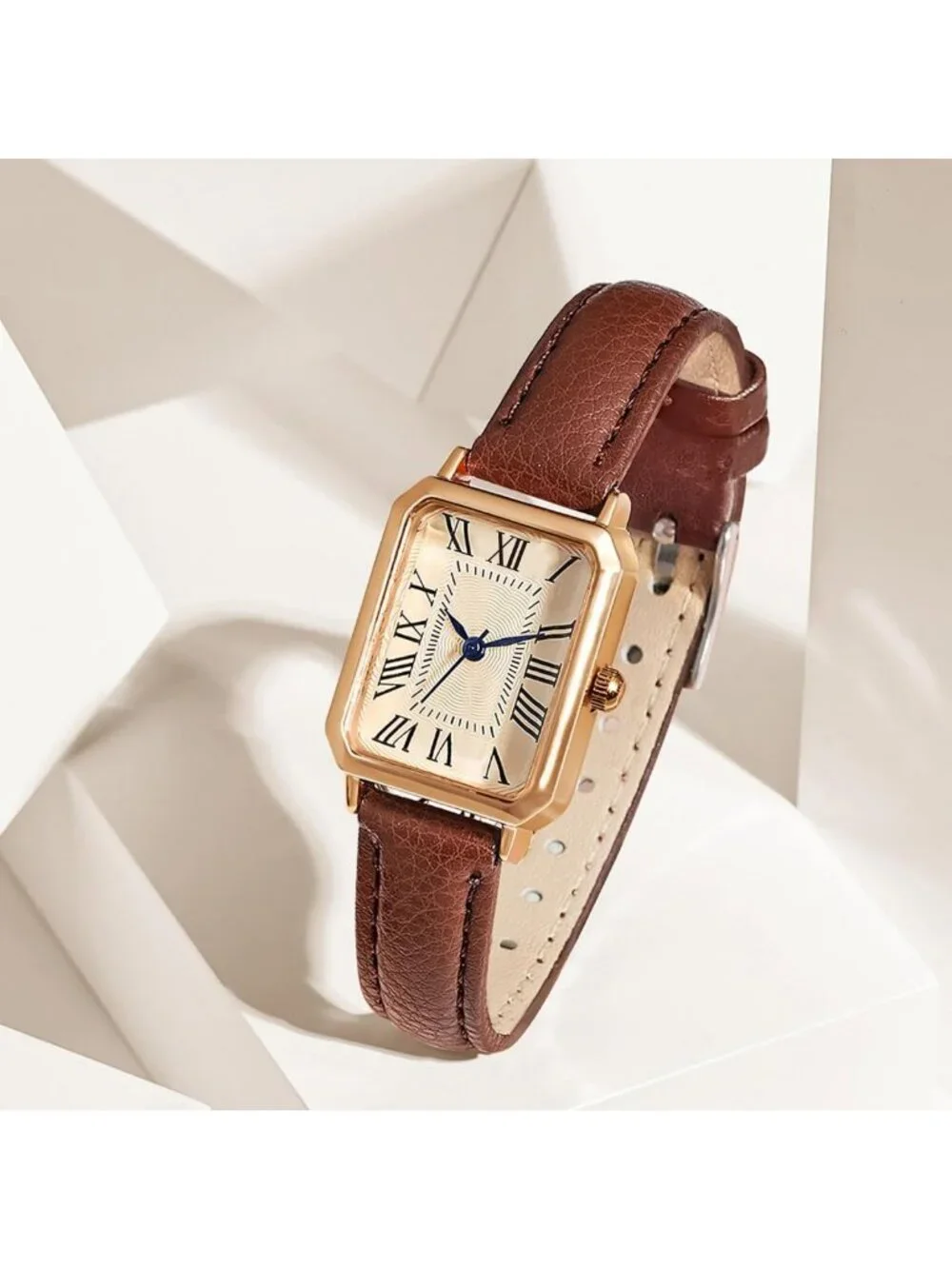 Elegant Vintage Leather Strap Watch for Women - Dainty Quartz Rectangle Wrist